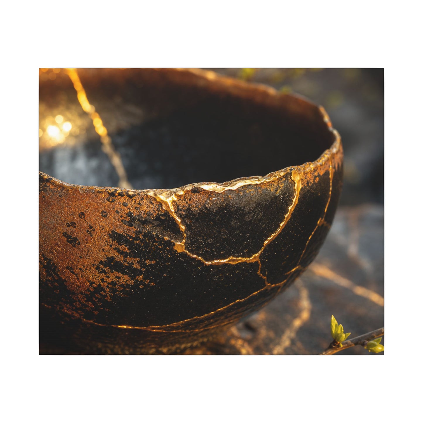 Kintsugi Ceramic Bowl in Golden Hour | Gold Vein Canvas Art