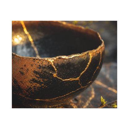 Kintsugi Ceramic Bowl in Golden Hour | Gold Vein Canvas Art