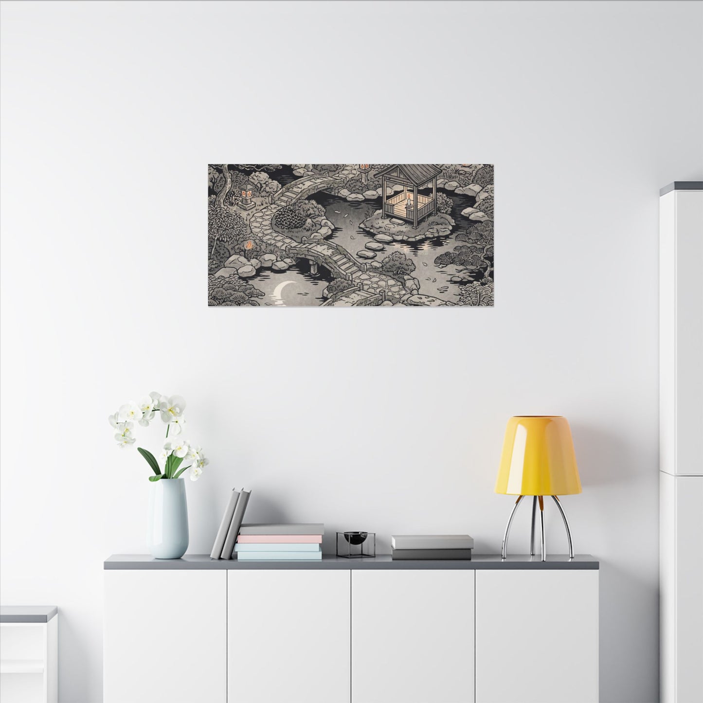 Moonlit Garden Ukiyo E Inspired Canvas Art | Serene Zen Art