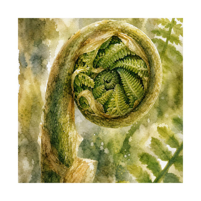Elegant Fern Unfurling Wall Art Print - Watercolor Japandi