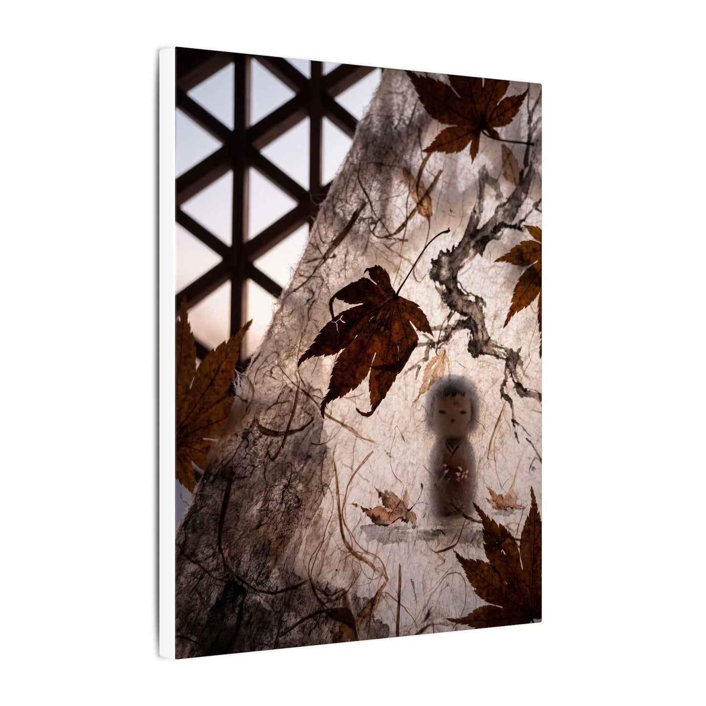 Shoji Screen Autumn Canvas Art | Dark Japandi Atmospheric Design