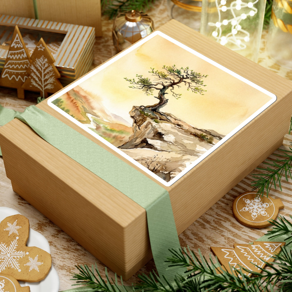 Pine Tree Watercolor Sticker | Warm Japandi Art Art Print