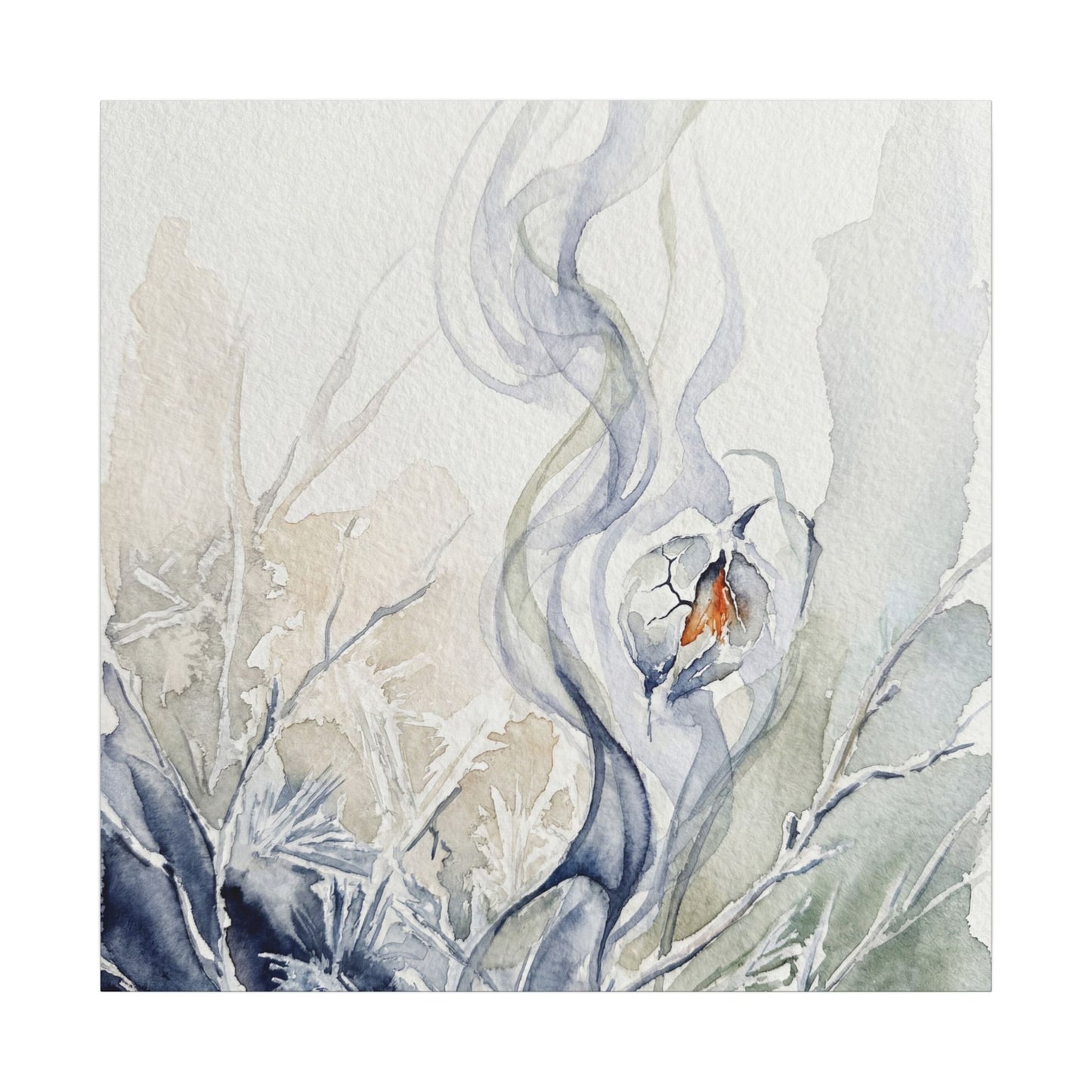 Earthy Incense Smoke Canvas Art - Watercolor Japandi