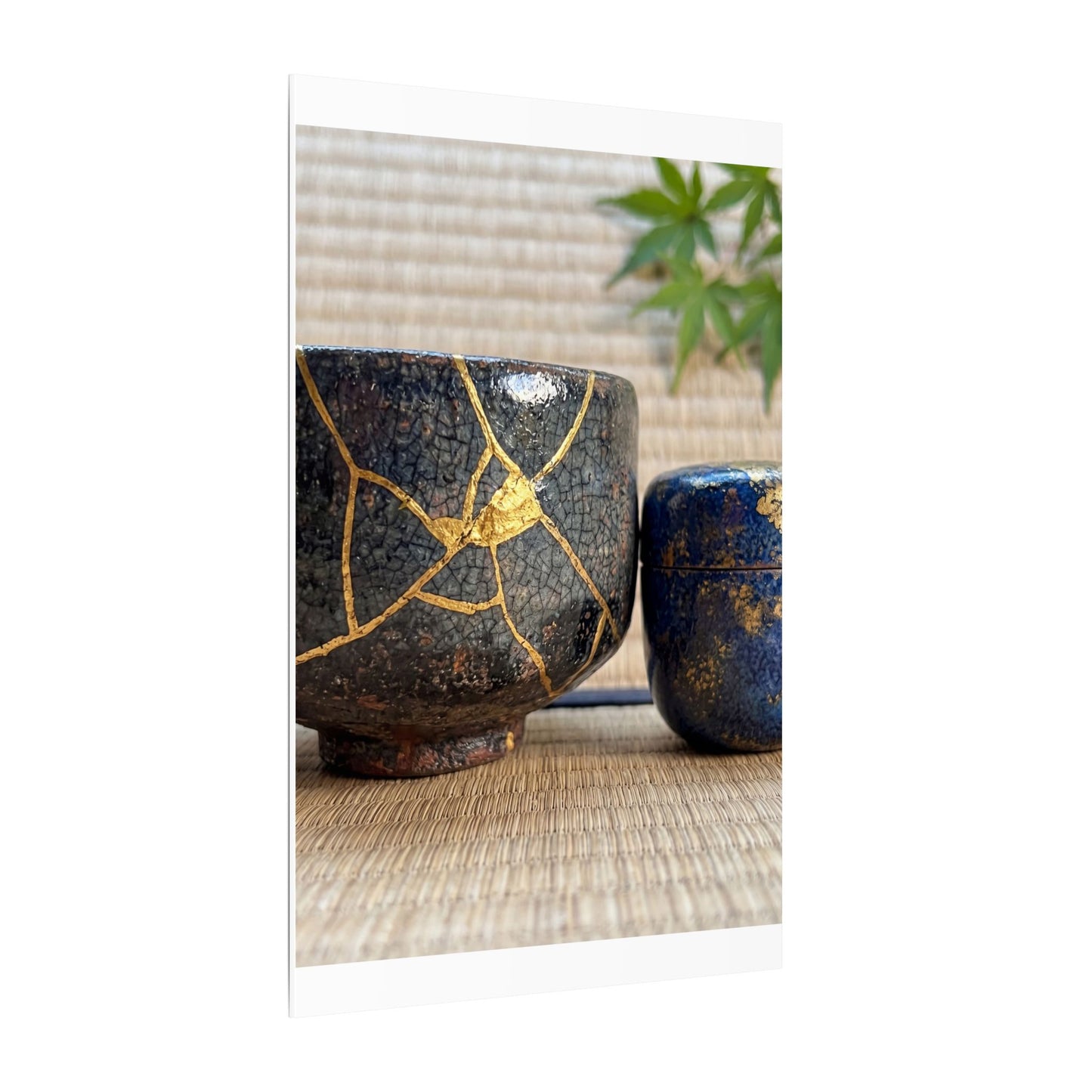 Tea Ceremony Crackle Gold Canvas Art | Philosophical Kintsugi Art