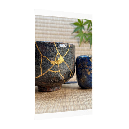 Tea Ceremony Crackle Gold Canvas Art | Philosophical Kintsugi Art