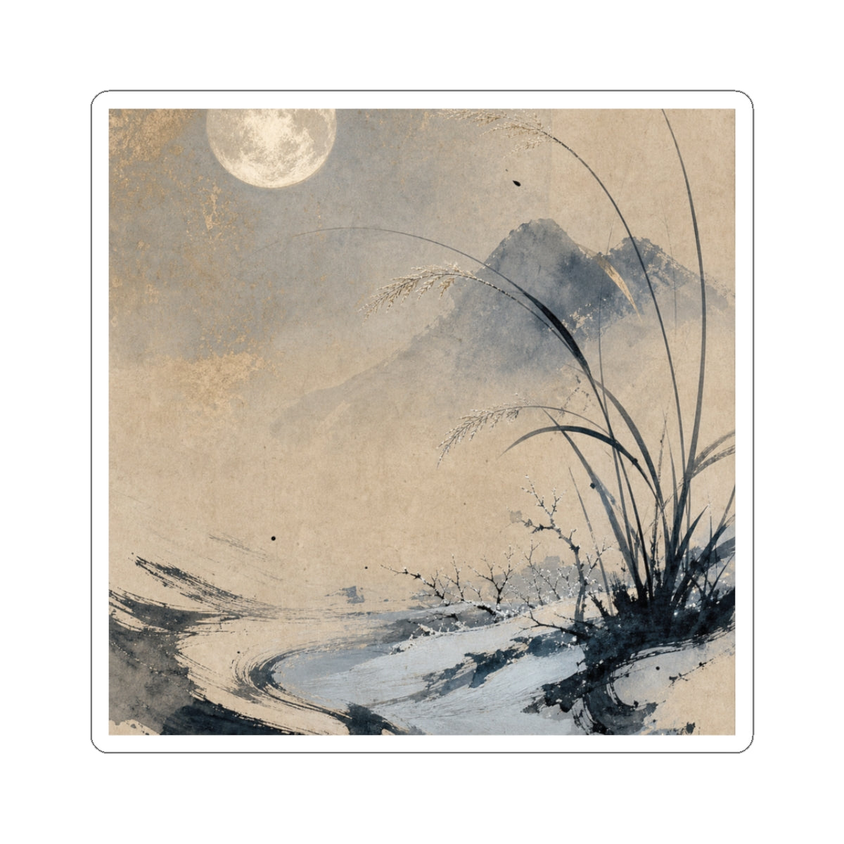 Winter Ink Brushstroke Japanese Pattern Sticker | Warm Decor