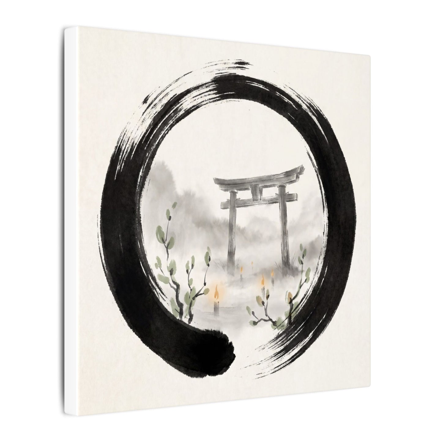 Spring Torii Gate Enso Canvas Art | Tranquil Decor