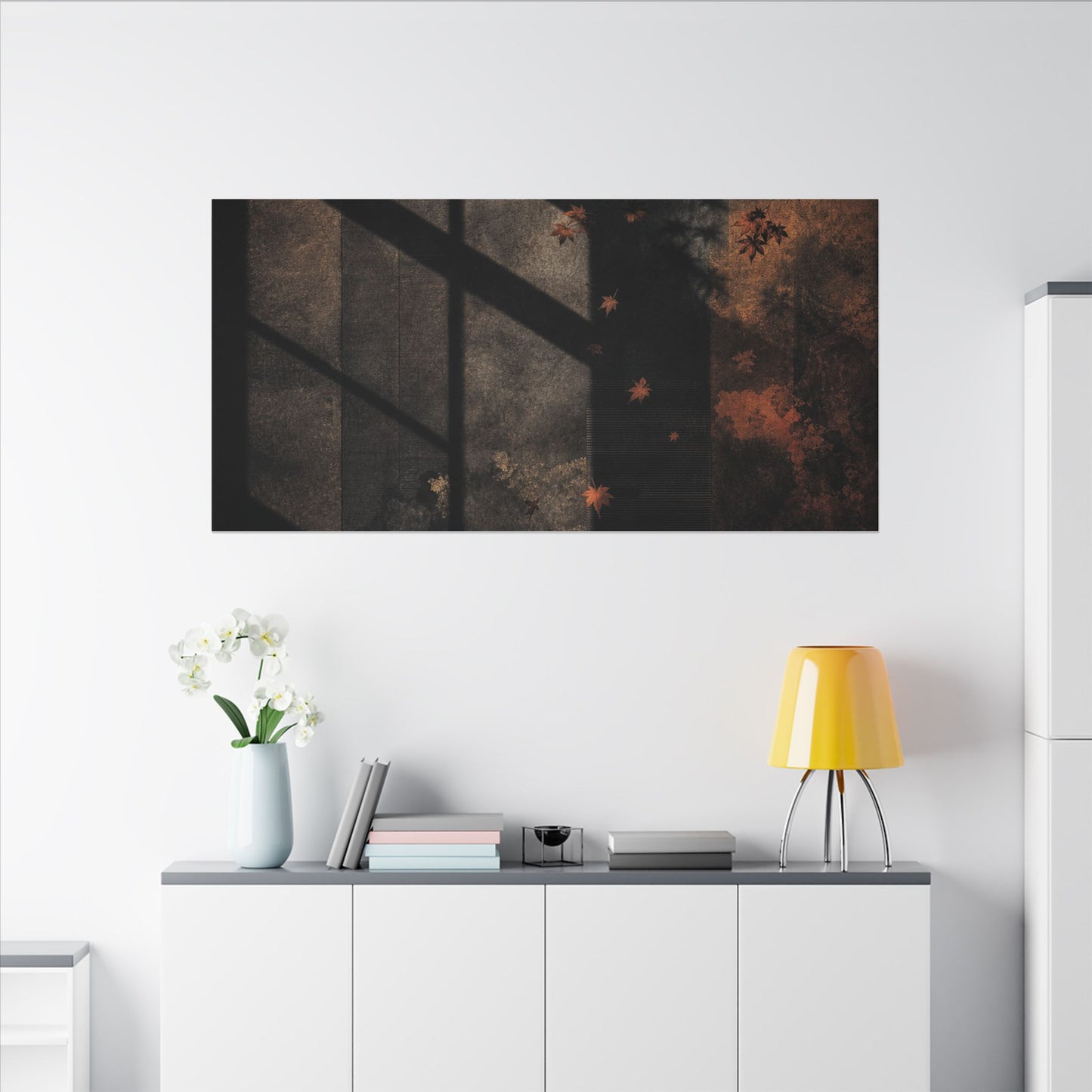 Sophisticated Shadow Play Canvas Art - Dark Texture Dark Japandi