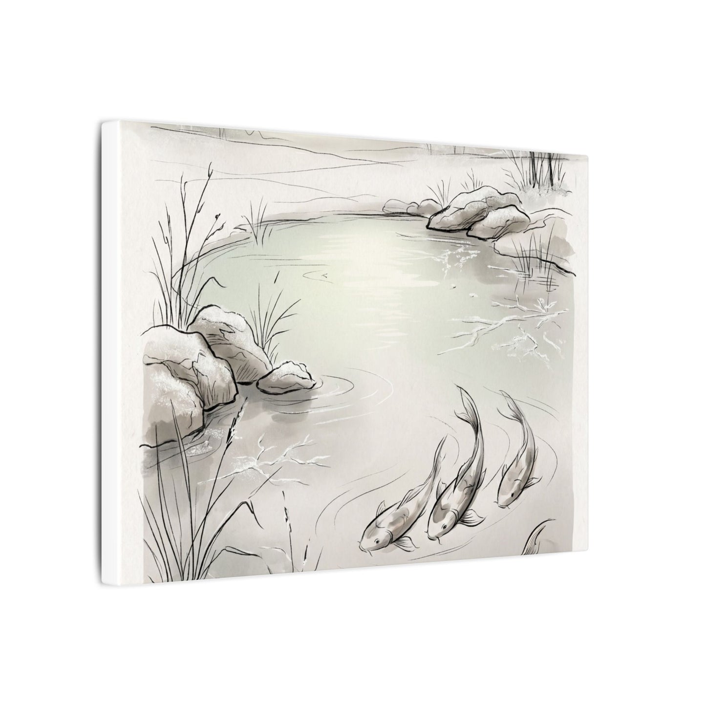 Koi Pond Minimal Line Canvas Art | Cozy Japandi Art