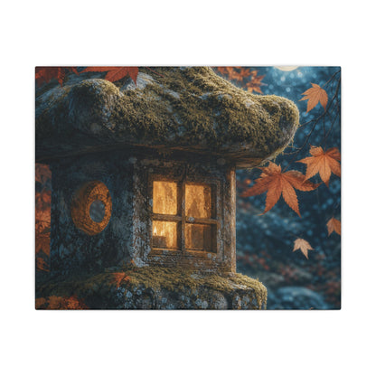 Autumn Stone Lantern Forest Whimsy Canvas Art | Earthy Decor
