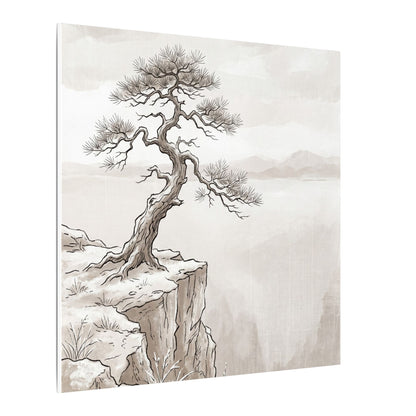 Neutral Pine Tree Canvas Art - Minimal Line Japandi