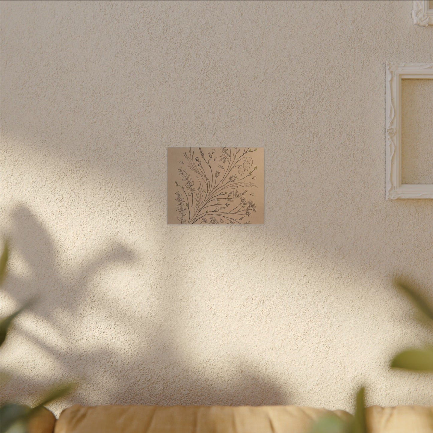 Japandi Dried Flowers in Golden Hour | Minimal Line Canvas Art