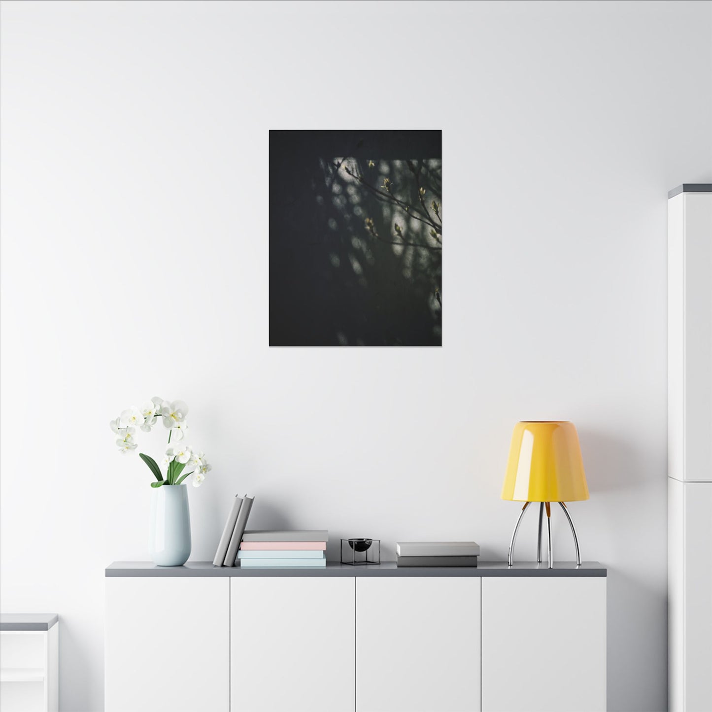 Dark Japandi Shoji Screen in Dappled | Moody Minimal Canvas Art