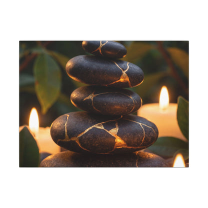 Summer River Stones Gold Vein Canvas Art | Philosophical Decor Art Print