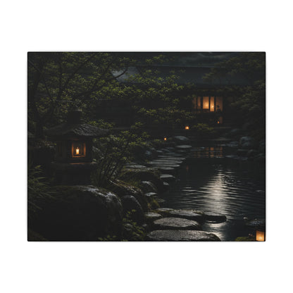 Moonlit Garden Shadow Zen Canvas Art | Sophisticated Dark Japandi Art