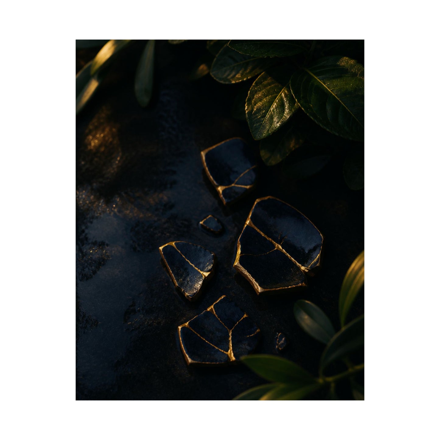 Broken Pottery Wall Art Print | Summer Dark Japandi Moody Minimal Art