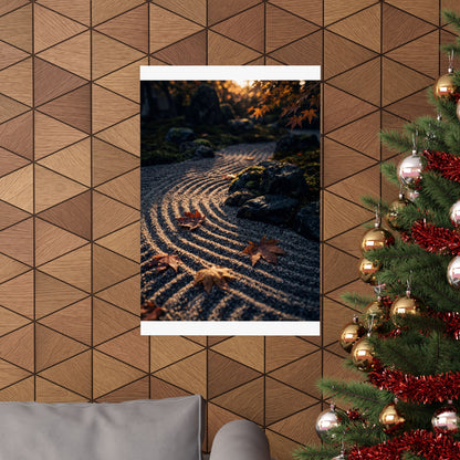 Rock Garden Autumn Wall Art Print | Dark Japandi Atmospheric Design