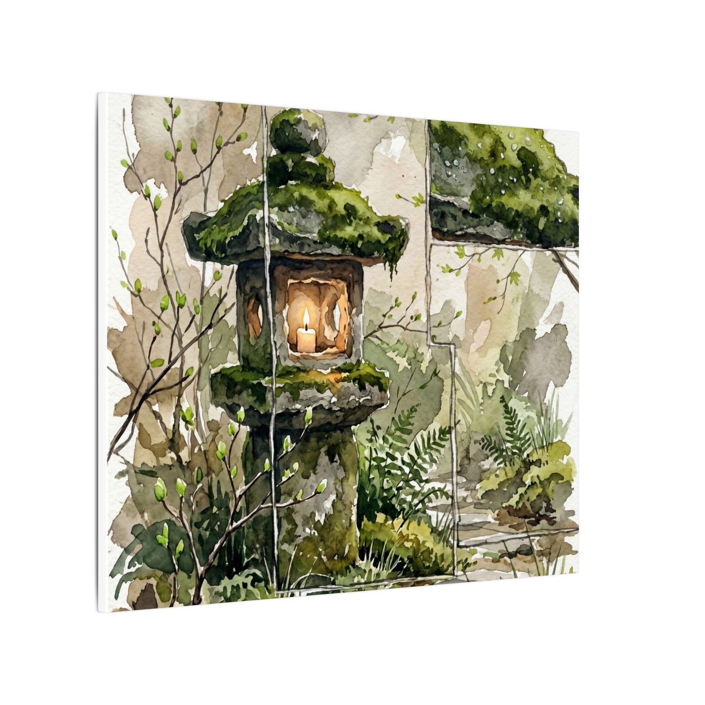 Stone Lantern Watercolor Canvas Art | Elegant Japandi Art