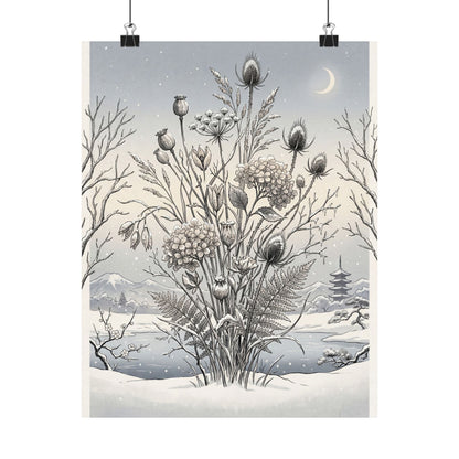 Zen Dried Flowers in Dawn | Ukiyo E Inspired Wall Art Print