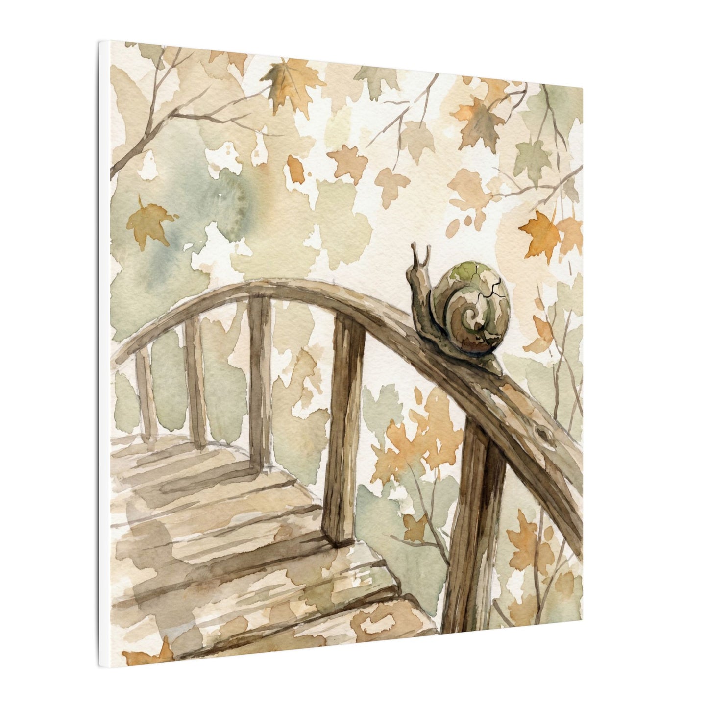 Wooden Bridge Canvas Art | Autumn Japandi Watercolor Art