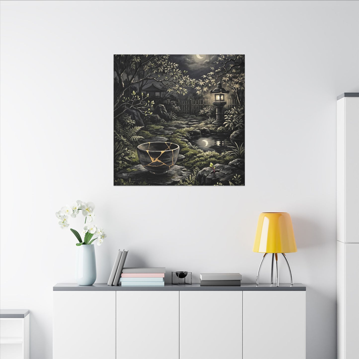 Kintsugi Moonlit Garden in Dappled | Gold Repair Canvas Art