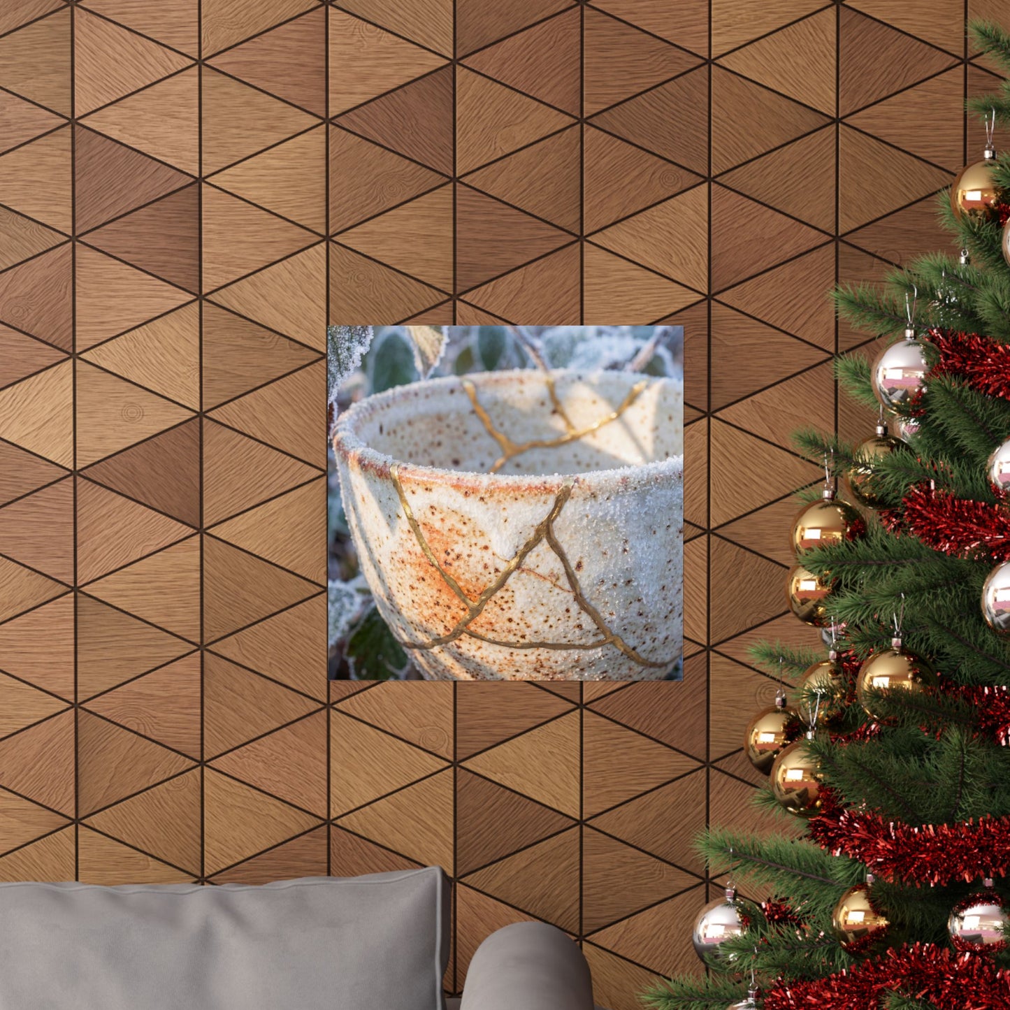 Kintsugi Ceramic Bowl in Dappled | Gold Vein Wall Art Print