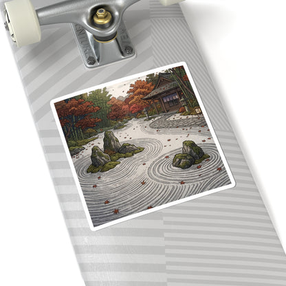 Autumn Rock Garden Ukiyo E Inspired Sticker | Calm Decor Art Print