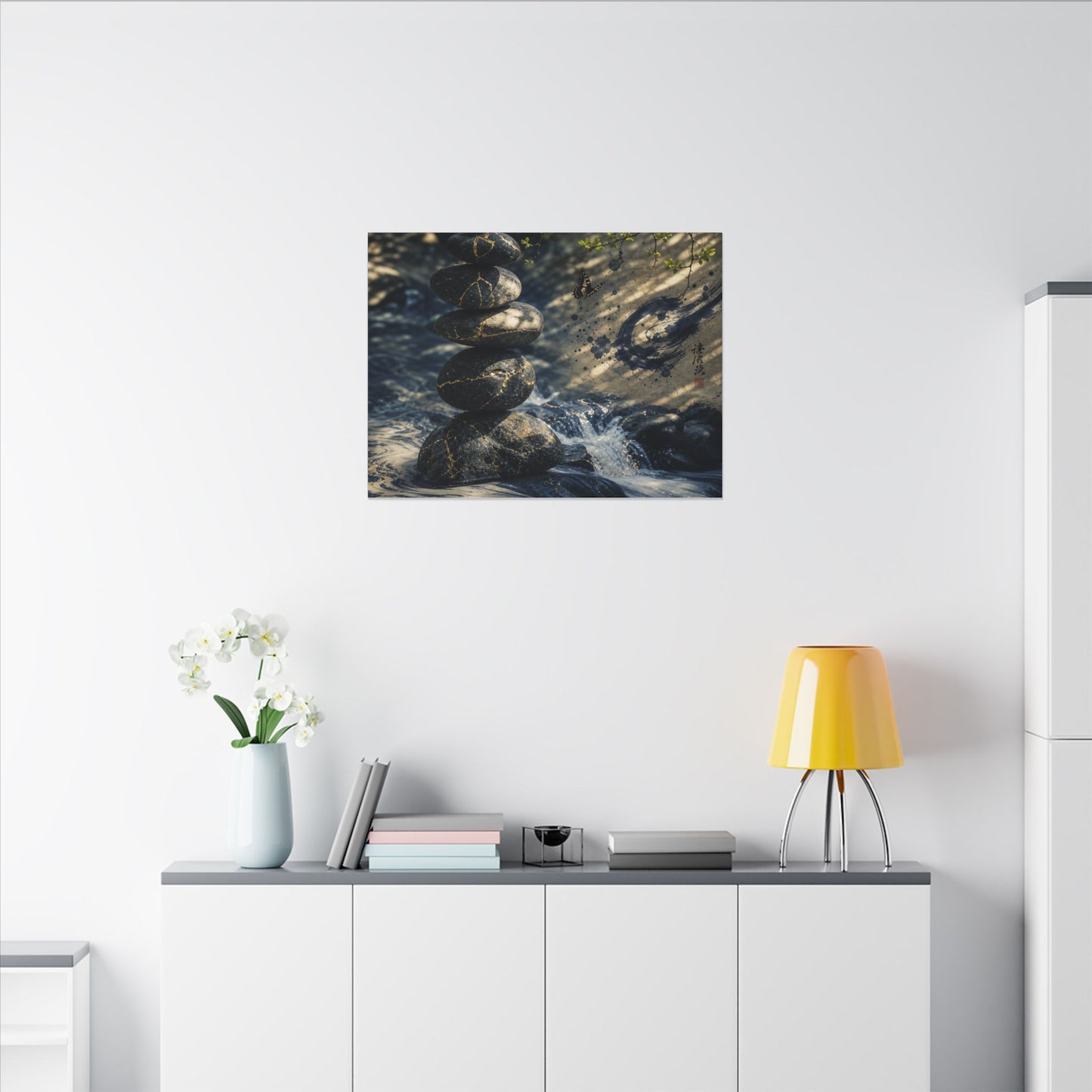 Kintsugi River Stones in Dappled | Broken Beauty Canvas Art