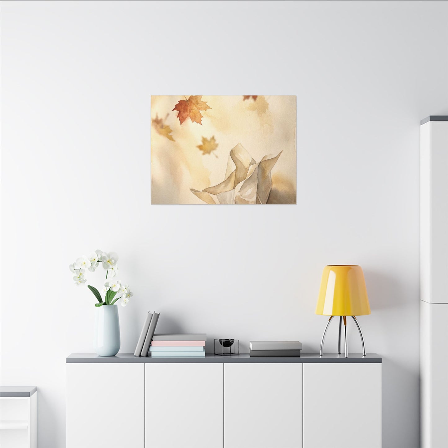 Japandi Paper Fold in Golden Hour | Watercolor Canvas Art