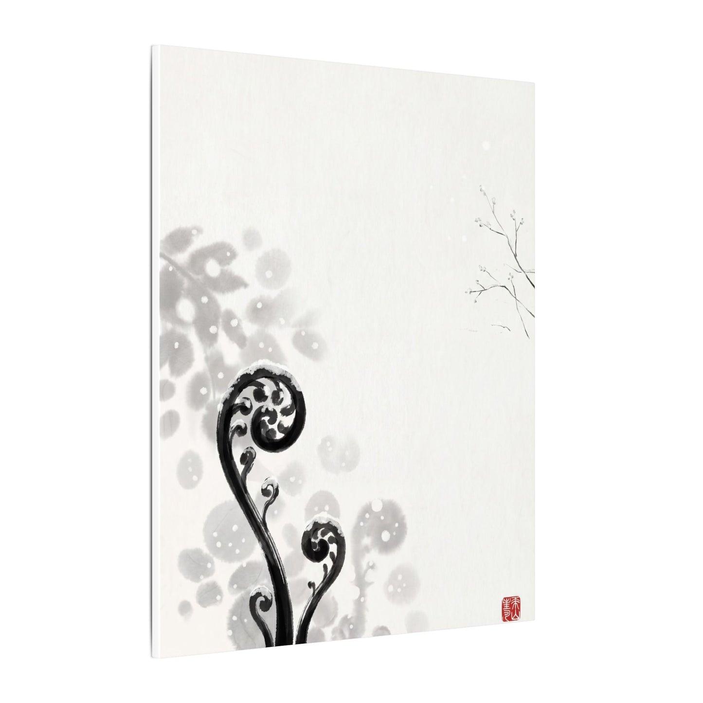 Winter Fern Unfurling Ukiyo E Inspired Canvas Art | Peaceful Decor