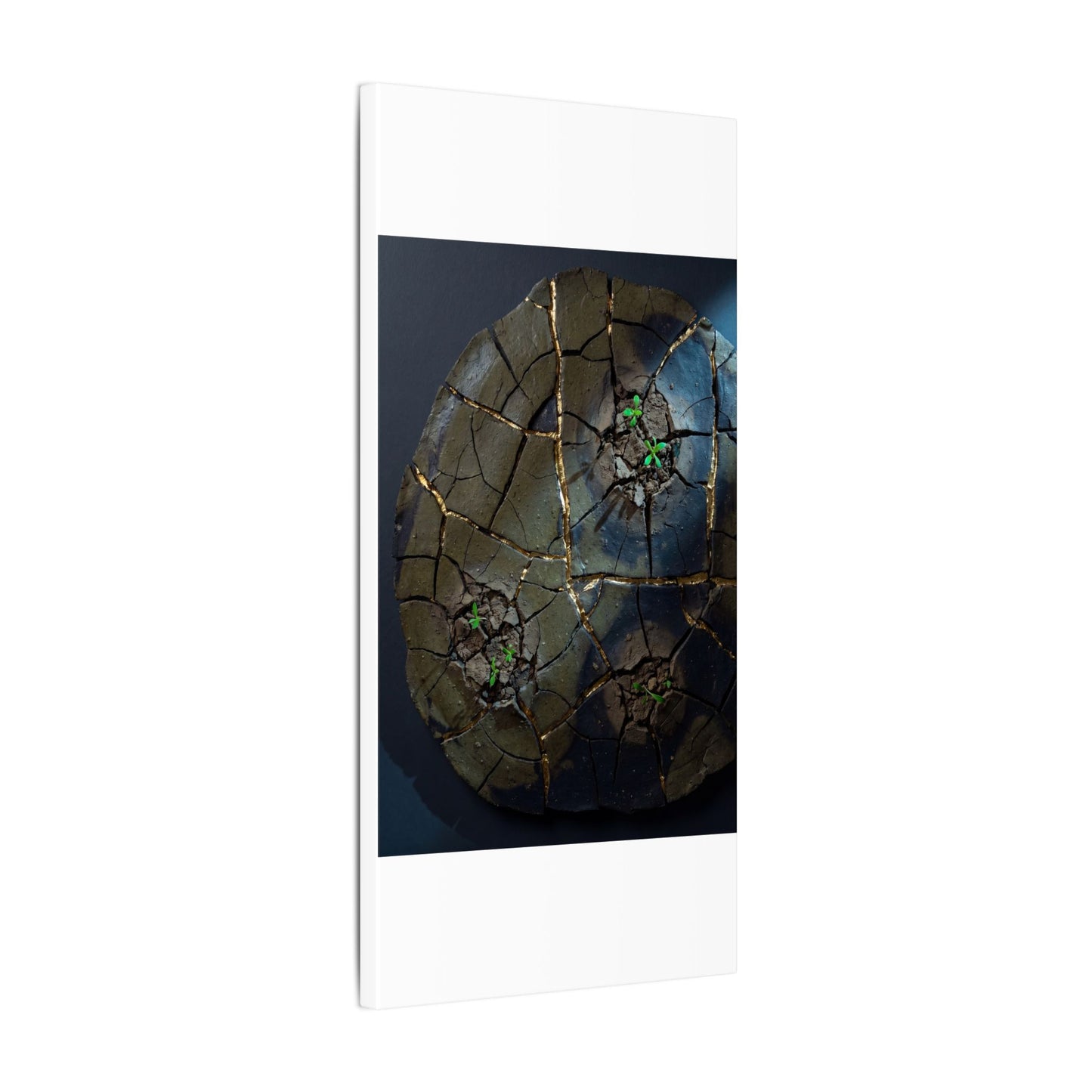 Dark Japandi Cracked Earth in Moonlight | Moody Minimal Canvas Art