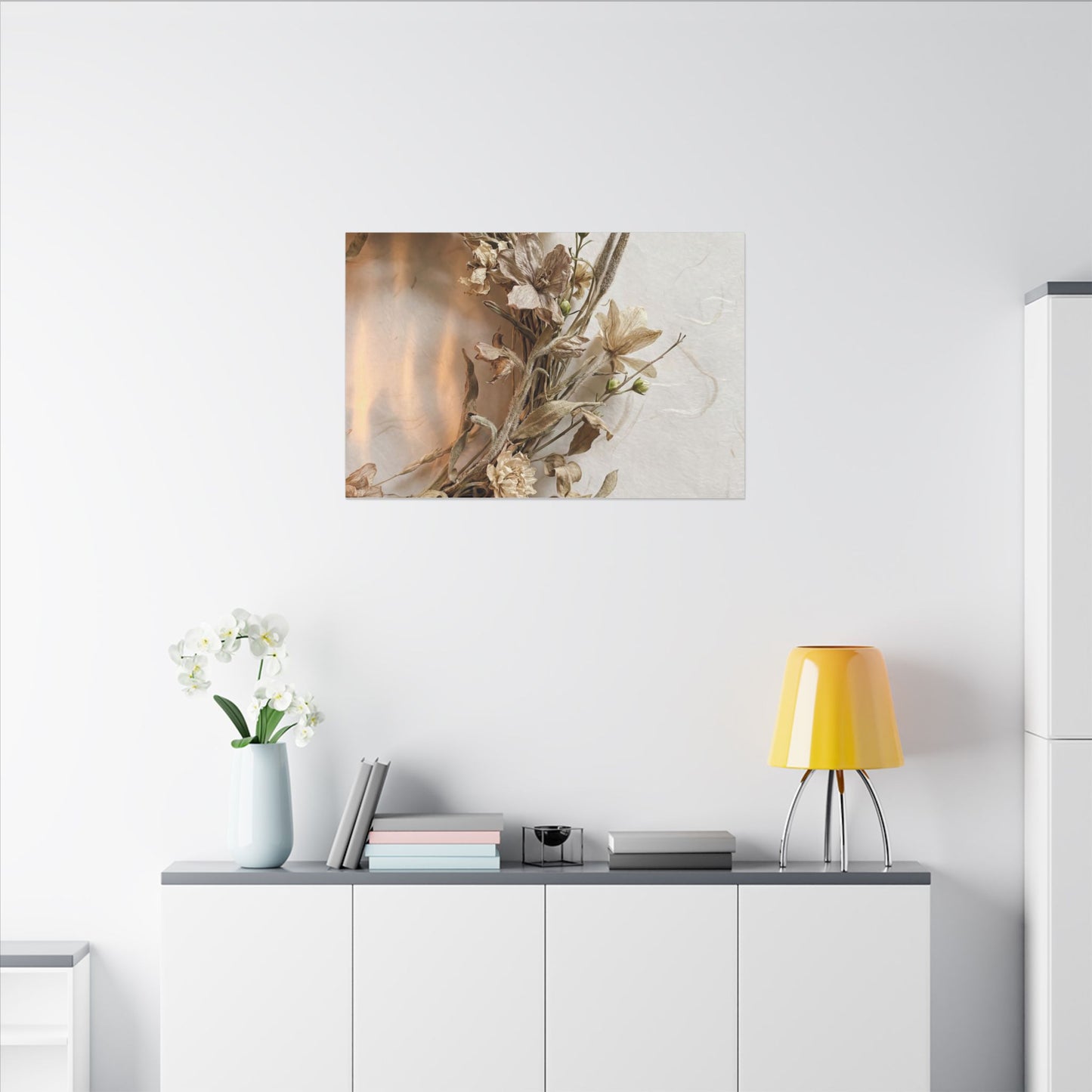 Dried Flowers Japanese Pattern Canvas Art | Neutral Japandi Art