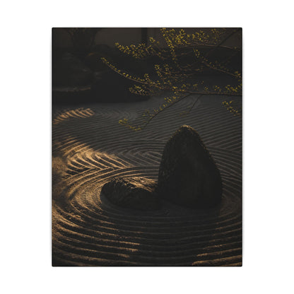 Ma Rock Garden Canvas Art - Dark Japandi Shadow Zen
