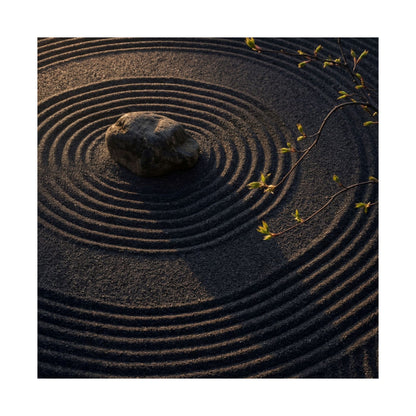 Dark Japandi Rock Garden in Golden Hour | Shadow Zen Wall Art Print