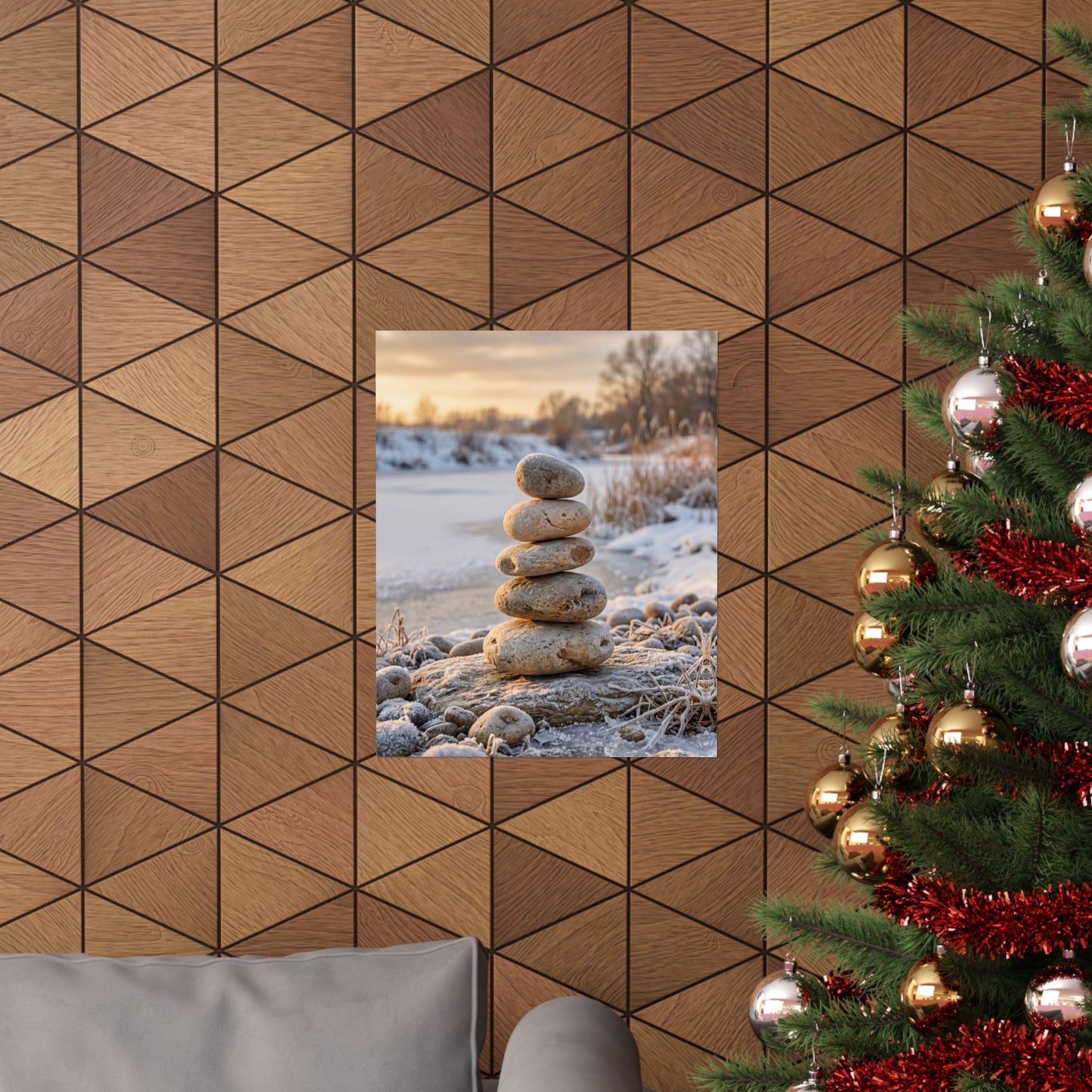 Winter River Stones Japanese Pattern Wall Art Print | Warm Decor