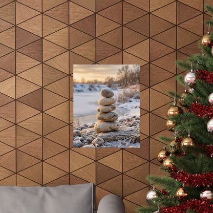 Winter River Stones Japanese Pattern Wall Art Print | Warm Decor
