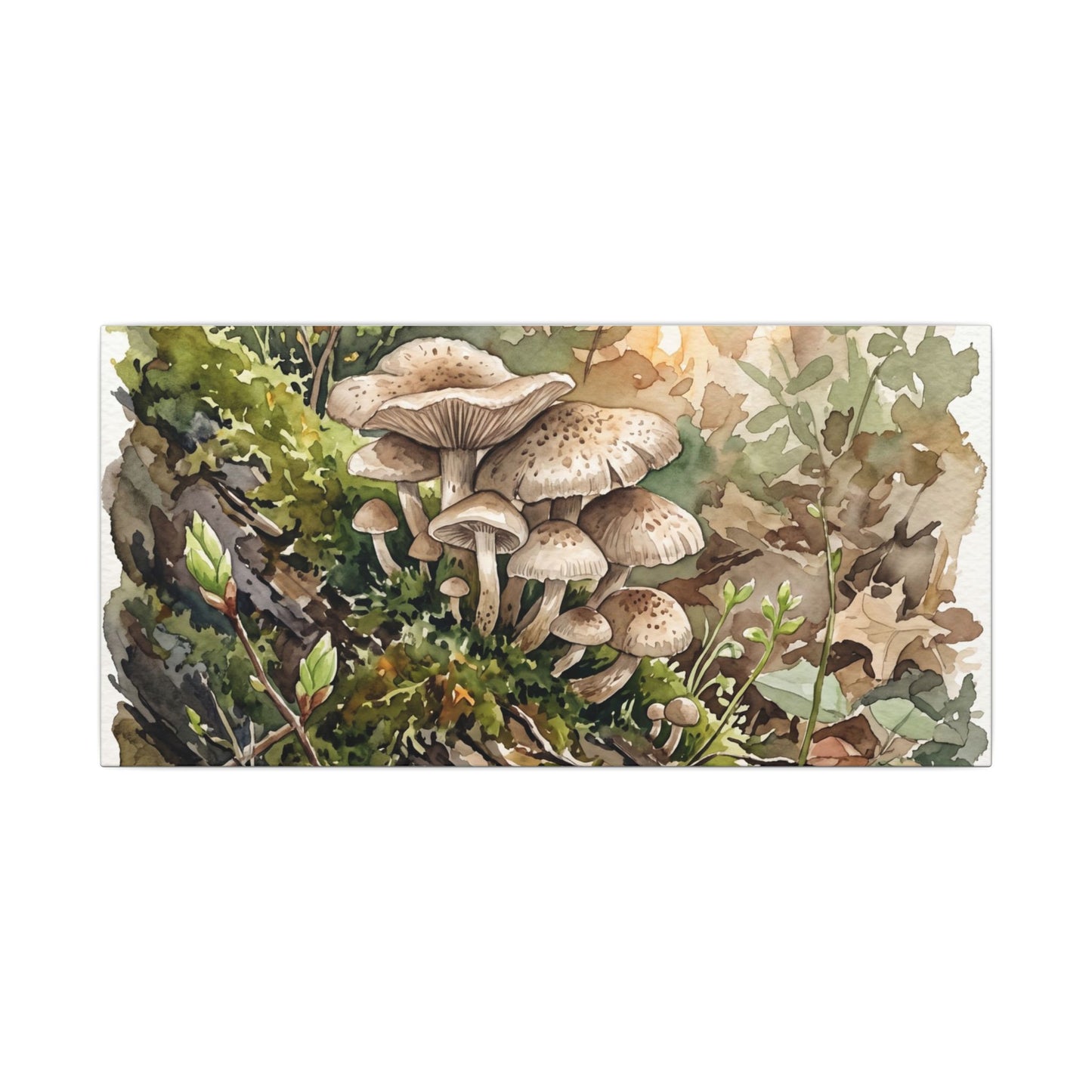 Wild Mushrooms Canvas Art | Spring Japandi Watercolor Art