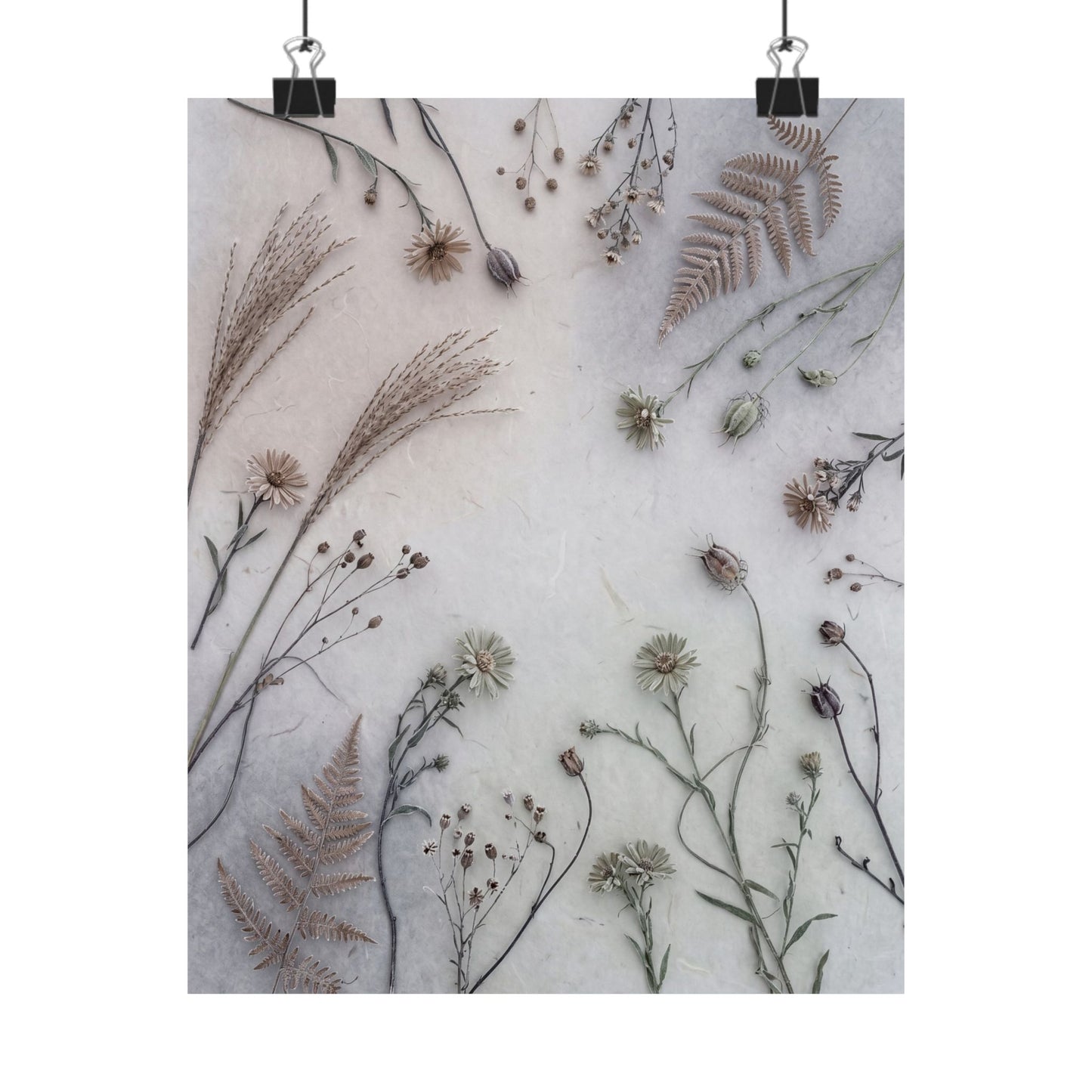 Earthy Dried Flowers Wall Art Print - Japanese Pattern Japandi