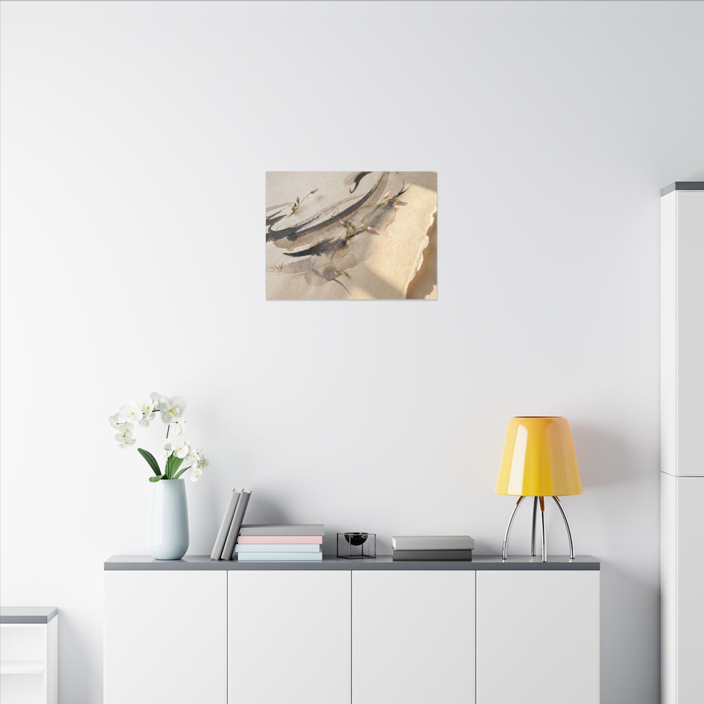 Ink Brushstroke Watercolor Canvas Art | Neutral Japandi Art