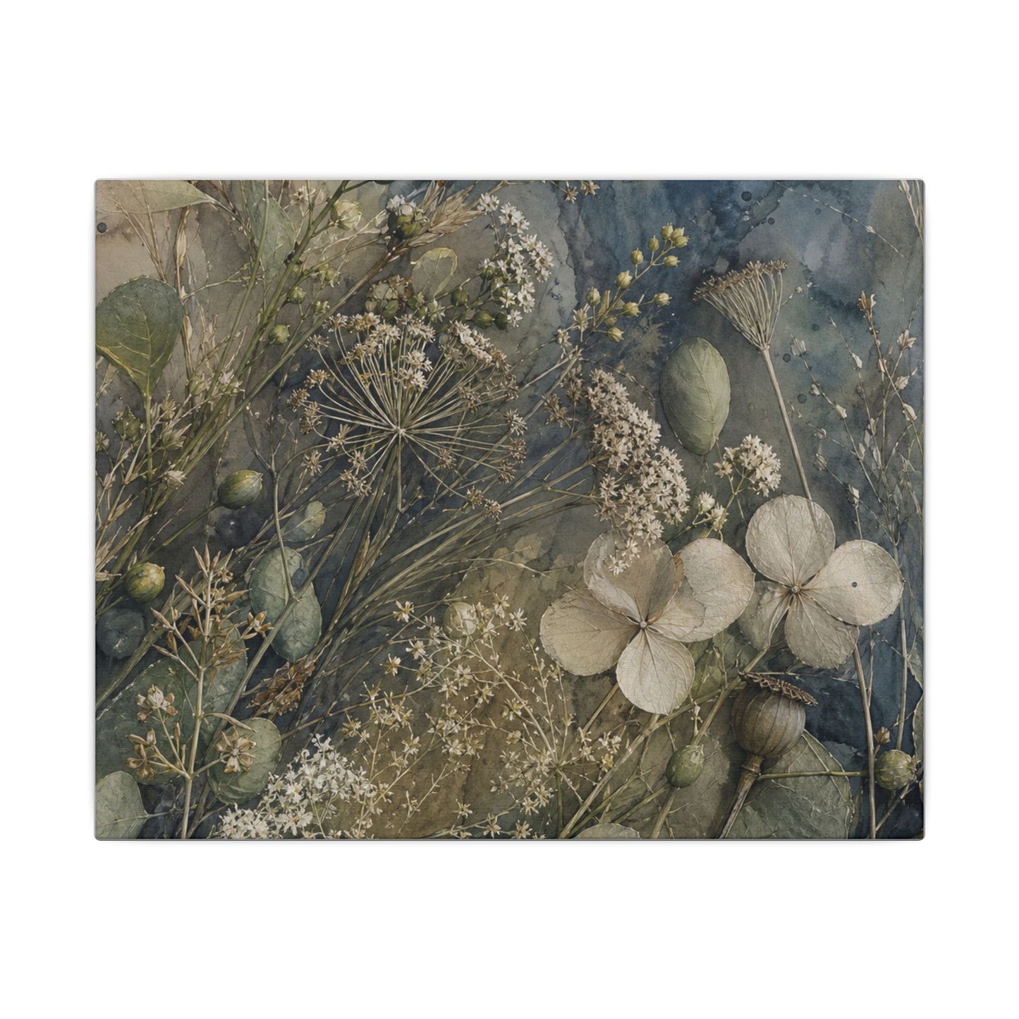 Japandi Dried Flowers in Moonlight | Watercolor Canvas Art