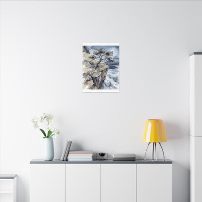 Pine Tree Canvas Art | Winter Japandi Watercolor Art
