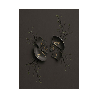 Dark Japandi Broken Pottery in Overcast | Charcoal Ink Wall Art Print