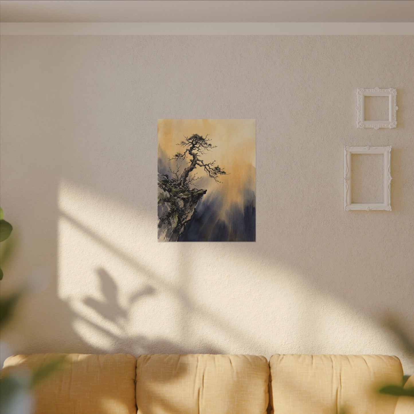 Zen Pine Tree in Golden Hour | Sumi E Canvas Art