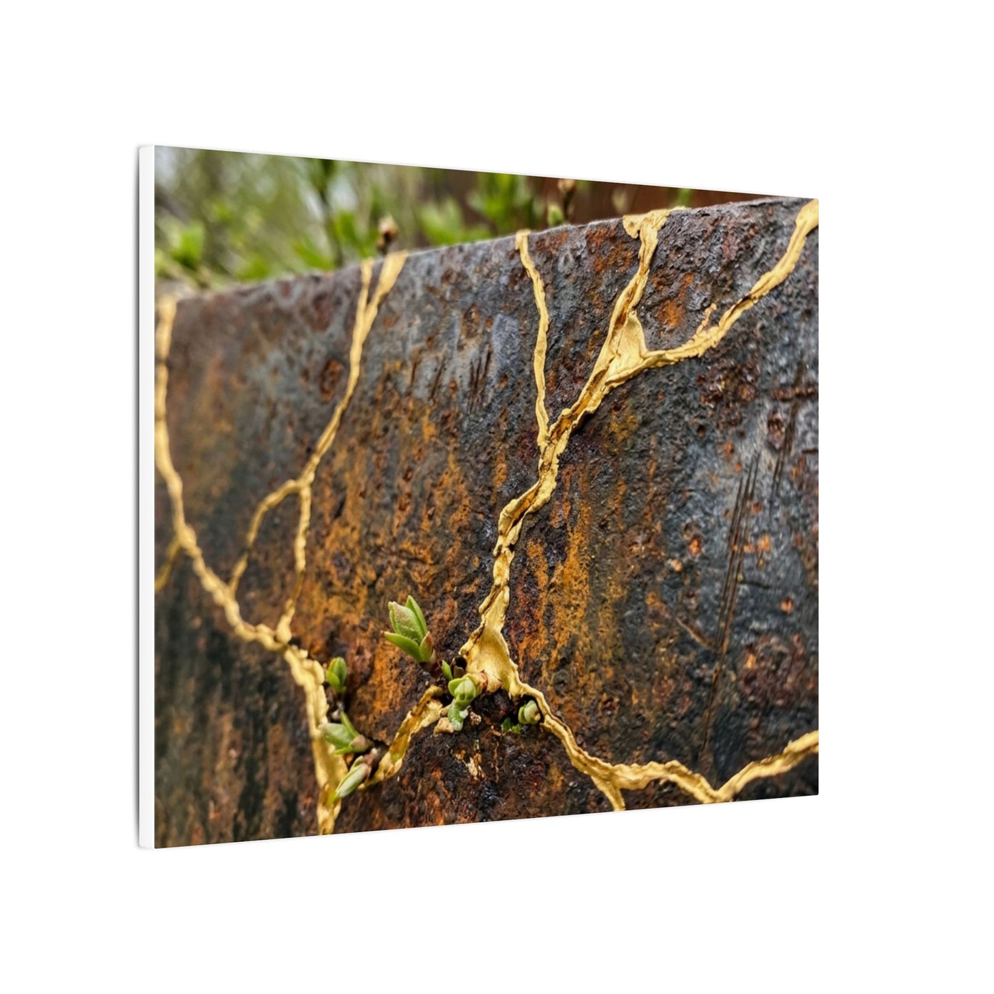 Mono No Aware Rust Patina Canvas Art - Kintsugi Gold Repair