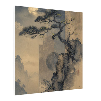 Japandi Pine Tree in Moonlight | Japanese Pattern Canvas Art