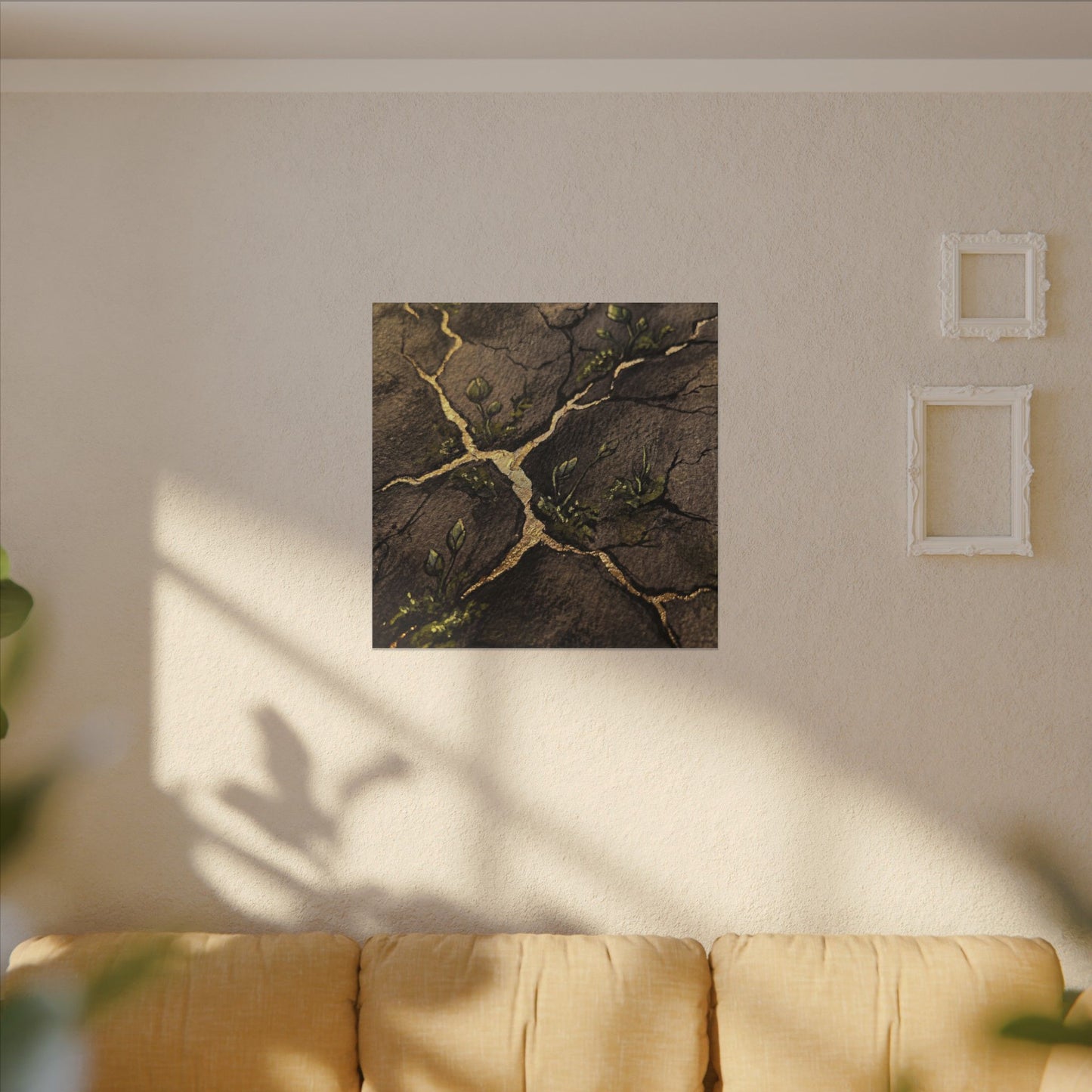 Spring Cracked Earth Charcoal Ink Canvas Art | Luxurious Decor