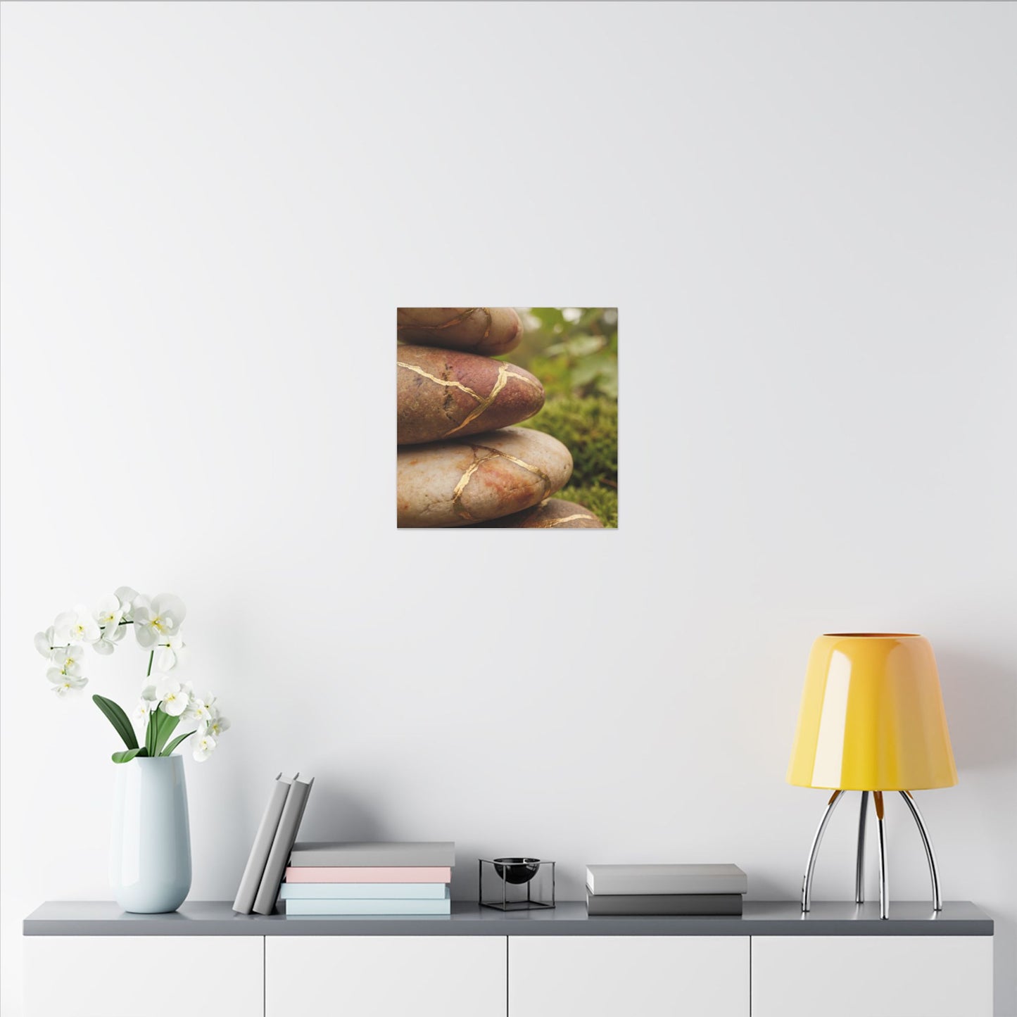 River Stones Summer Canvas Art | Kintsugi Healing Design