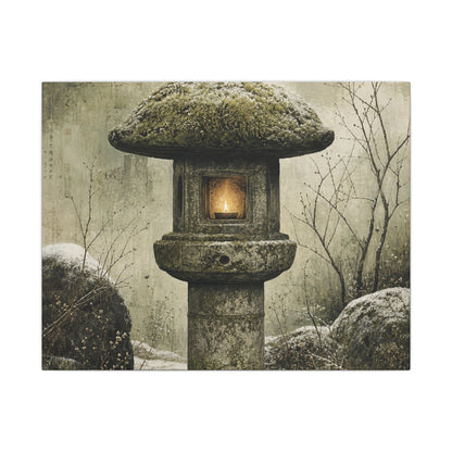 Stone Lantern Winter Canvas Art | Japandi Neutral Design