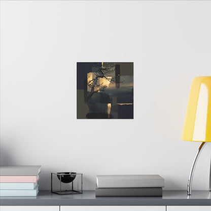 Golden Hour Pine Tree Canvas Art - Dark Japandi Kanso