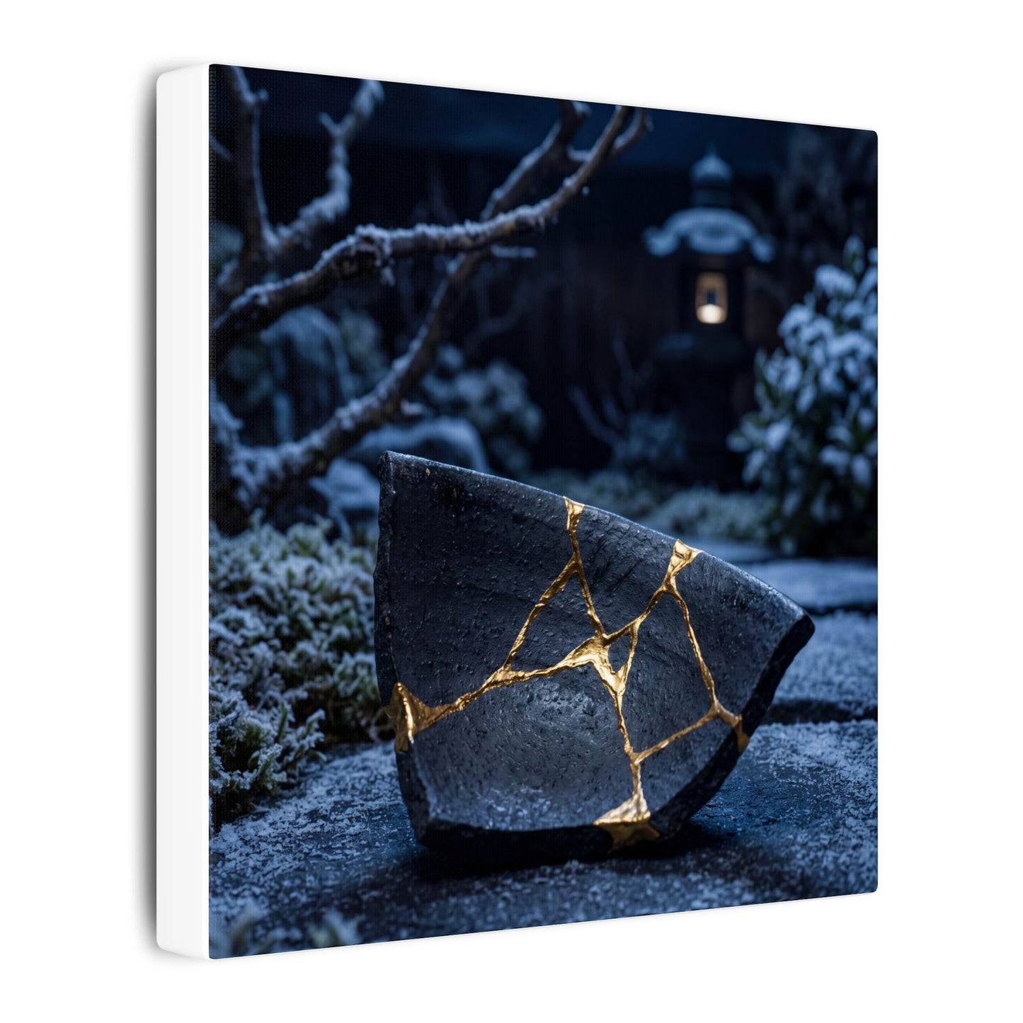 Moonlit Garden Winter Canvas Art | Kintsugi Artful Design